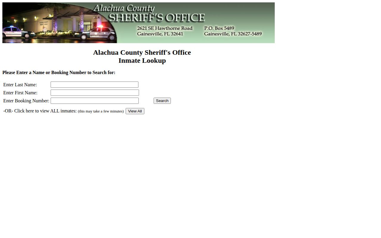 Alachua County arrest roster search form