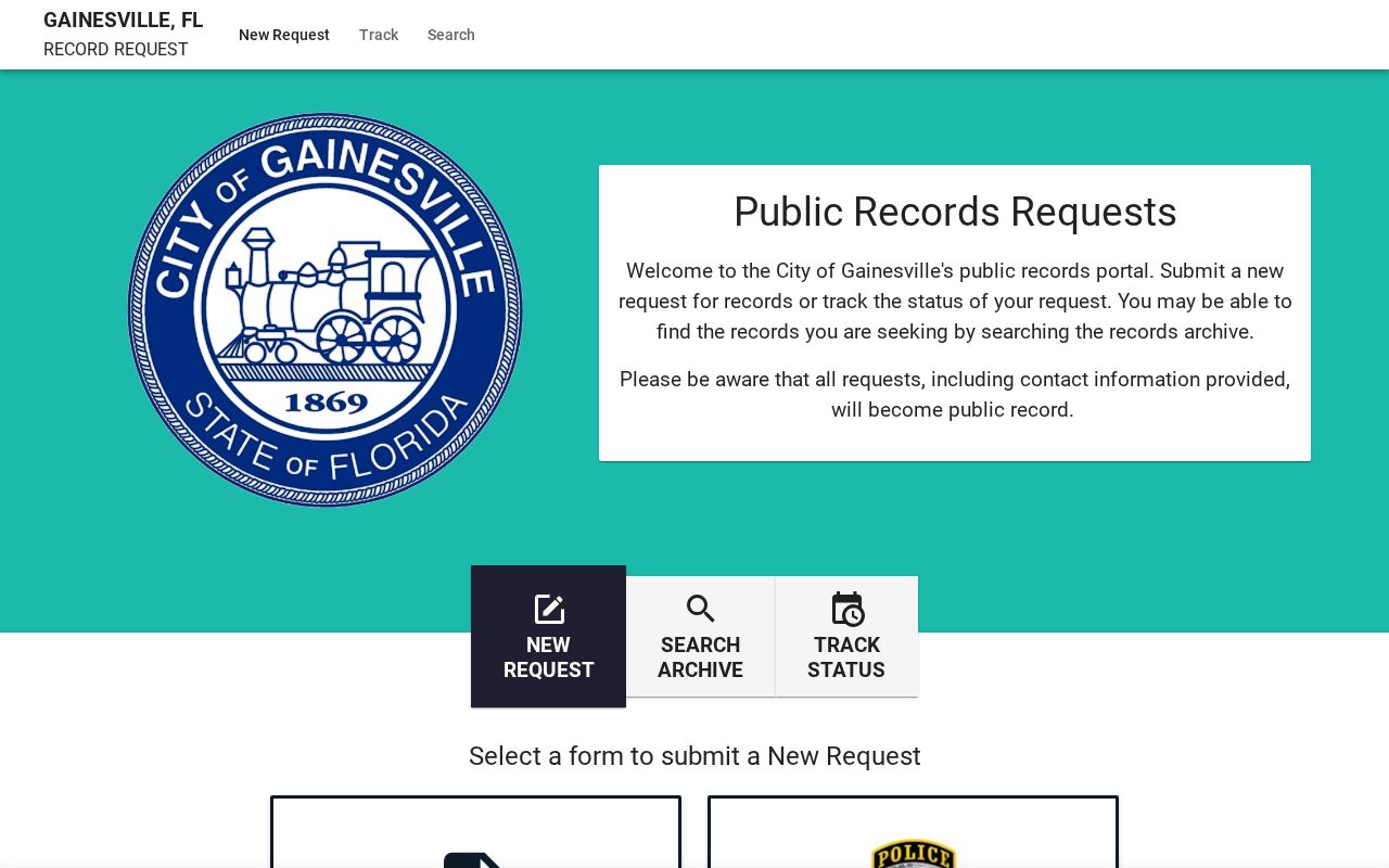 Gainesville Florida official arrest records request portal
