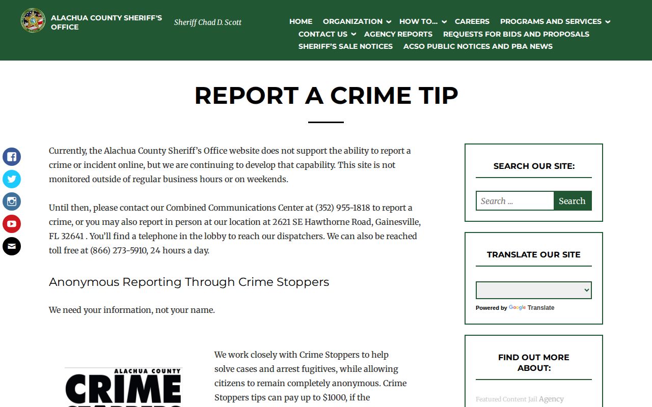 Alachua County arrest tip and warrant reporting resources