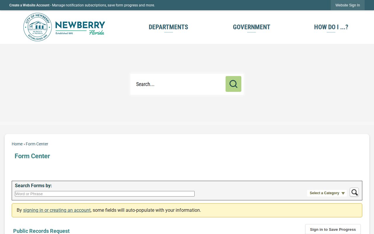 Newberry Florida city public records request form for arrest-related records routing